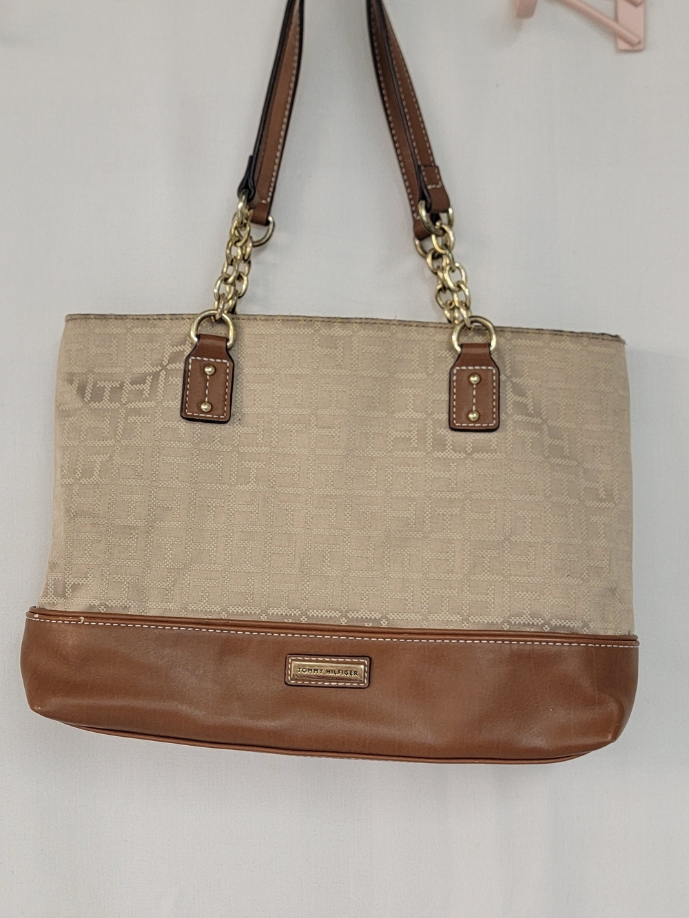 Tommy Hilfiger Beige and Brown Tote Bag